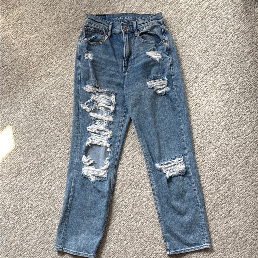 American Eagle Outfitters Blue Boyfriend Jeans Distressed Style